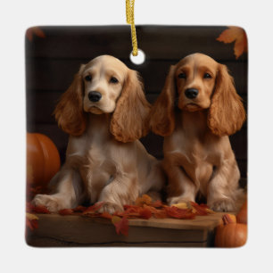 Cocker Spaniel Welpe Herbstfreude Kürbis  Keramikornament