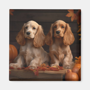Cocker Spaniel Welpe Herbstfreude Kürbis Magnet