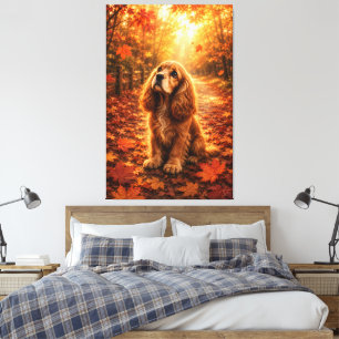 Cocker Spaniel Welpe im Herbstlicht – Gemütlicher Leinwanddruck