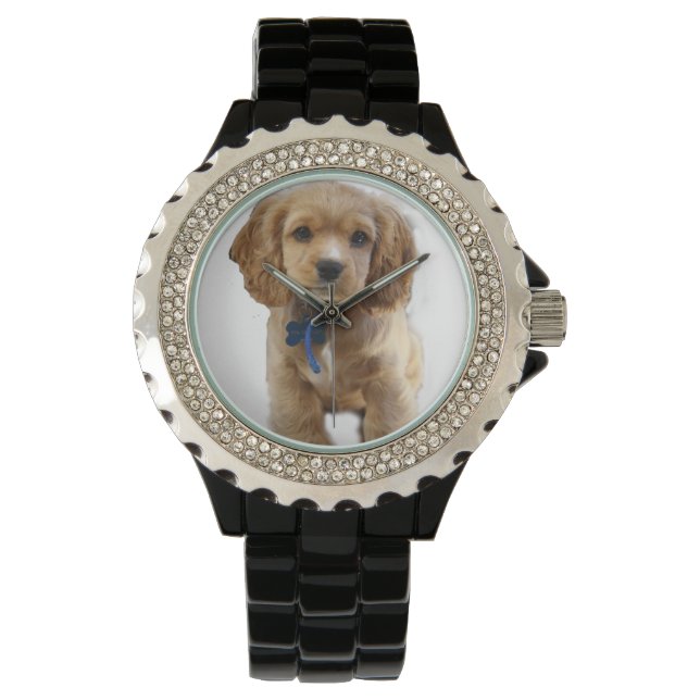 Cocker-Spaniel-Welpenuhr Armbanduhr (Vorderseite)