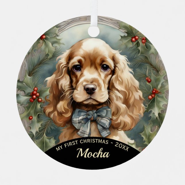 Cocker Spaniel Welppy's First Christmas Ornament (Vorderseite)
