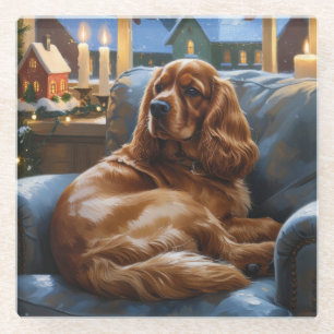 Cocker Spanier mit Weihnachts-Lichterfest Glasuntersetzer