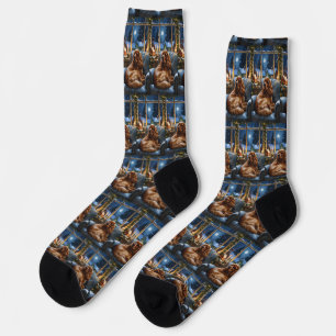 Cocker Spanier mit Weihnachts-Lichterfest Socken