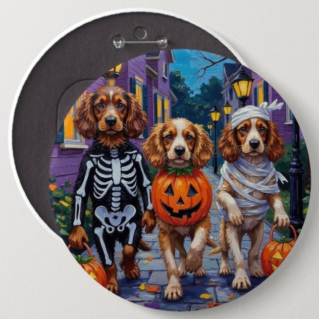 Cocker Spanierhunde Trick-or-Treating zu Halloween Button (Vorne & Hinten)