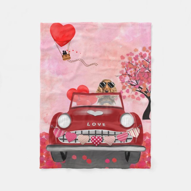 Cocker Spanierwagen mit Herz Valentins Fleecedecke (Vorderseite)