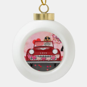 Cocker Spanierwagen mit Herz Valentins Keramik Kugel-Ornament
