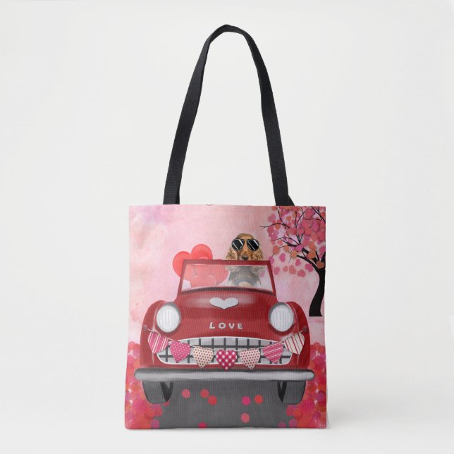 Cocker Spanierwagen mit Herz Valentins Tasche (Vorderseite)