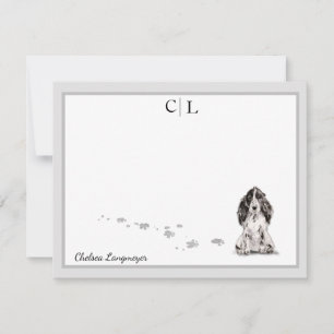 Cocker Spanisch Hund Grau-Grenze Monogramm Ihr Nam Mitteilungskarte