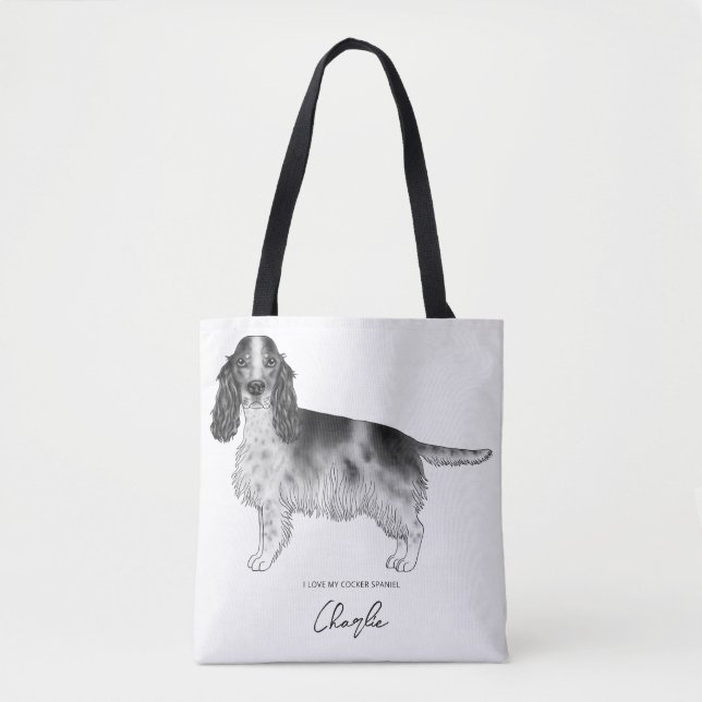 Cocker Spanisch in Schwarz, Weiß und Zoll Tasche (Vorderseite)