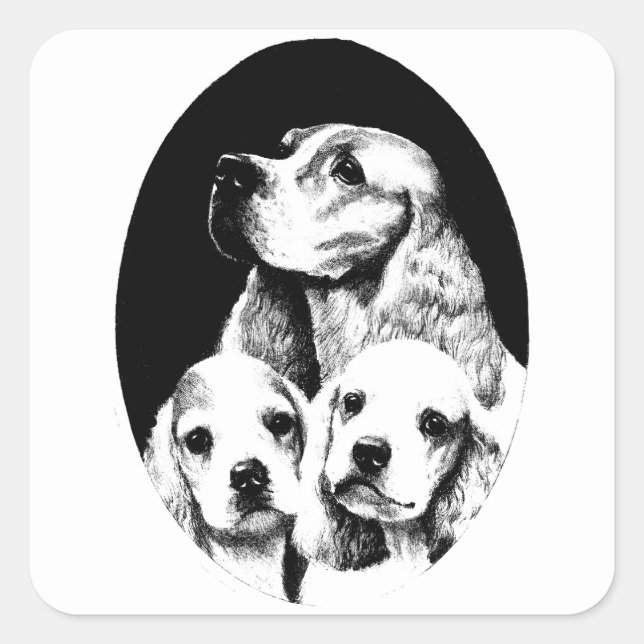 Cocker Spanische Mama und Hundekunst Quadratischer Aufkleber (Vorderseite)