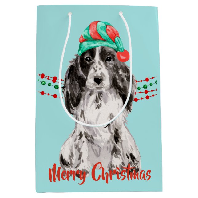 Cocker Spanische Weihnachtsmannmütze Holiday Strin Mittlere Geschenktüte (Vorderseite)