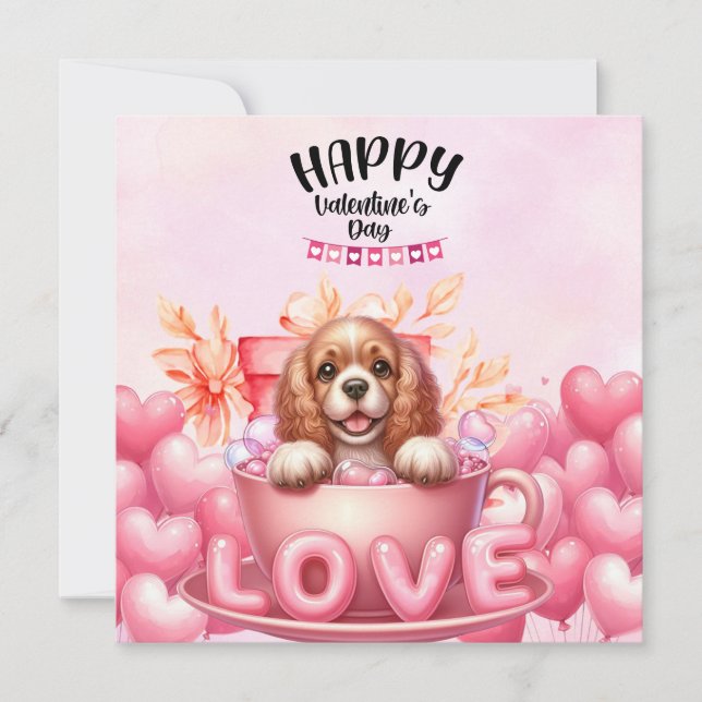 Cocker Welpenhund für den Valentinstag Feiertagskarte (Vorderseite)