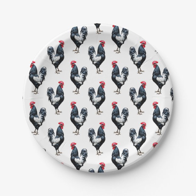 Cockerel Chicken Muster Design Pappteller (Vorderseite)