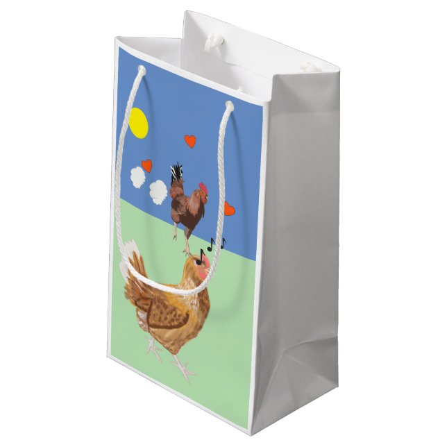 Cockerel und Hühnchen Funny Valentine Kleine Geschenktüte (Rückseite Schrägansicht)