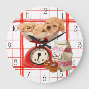 Cockerspaniel spanie und Retro Skala Große Wanduhr