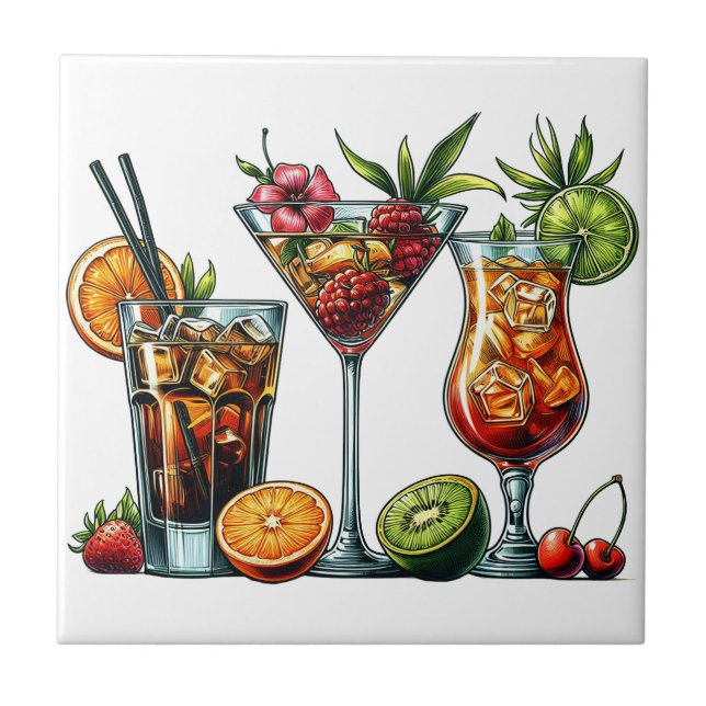 Cocktail alkoholische Getränke farbige Kunstdarste Fliese (Vorderseite)