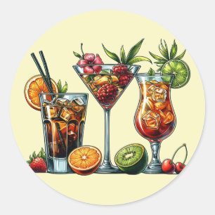 Cocktail alkoholische Getränke farbige Kunstdarste Runder Aufkleber