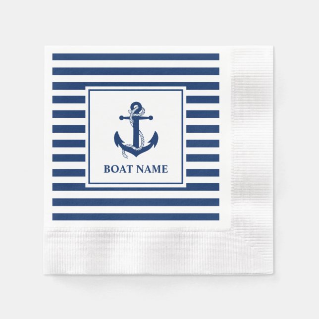 Cocktail an der Ankerschiene Striptes Boot Name Co Serviette (Vorderseite)