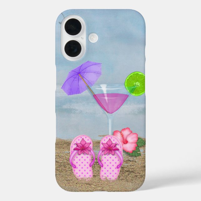 Cocktail an der Küste und Flip-Flops iPhone 16 Hülle (Rückseite)