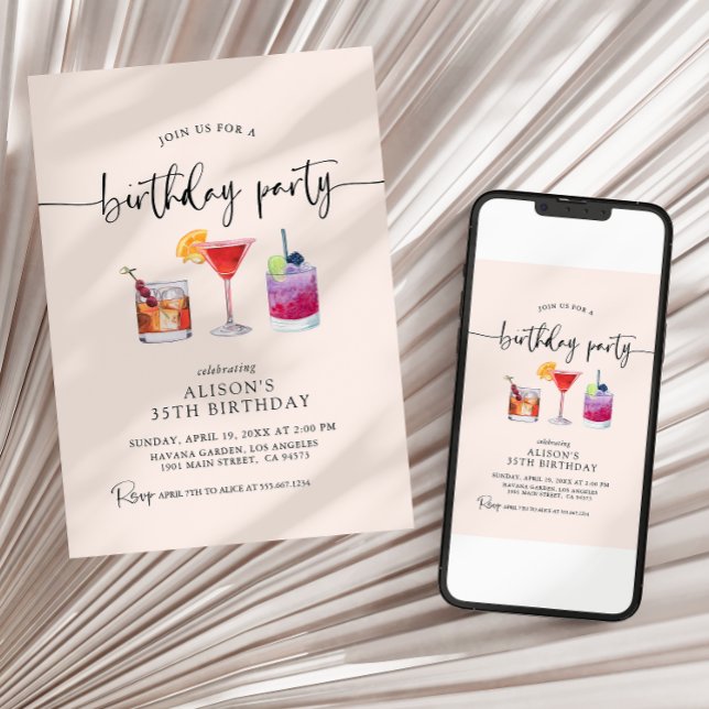 Cocktail Anniversaire Calligraphie Invitation (Créateur téléchargé)