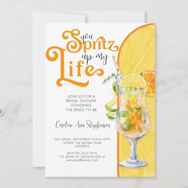 Cocktail Aperol Spritz Italienisches Brautparty Einladung (Vorderseite)
