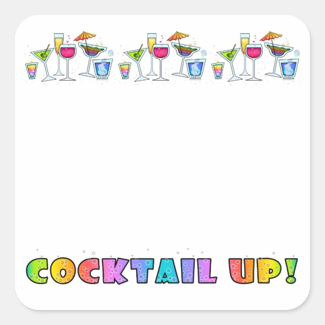 COCKTAIL AUF 3 GLASKLEBER QUADRATISCHER AUFKLEBER (Vorderseite)