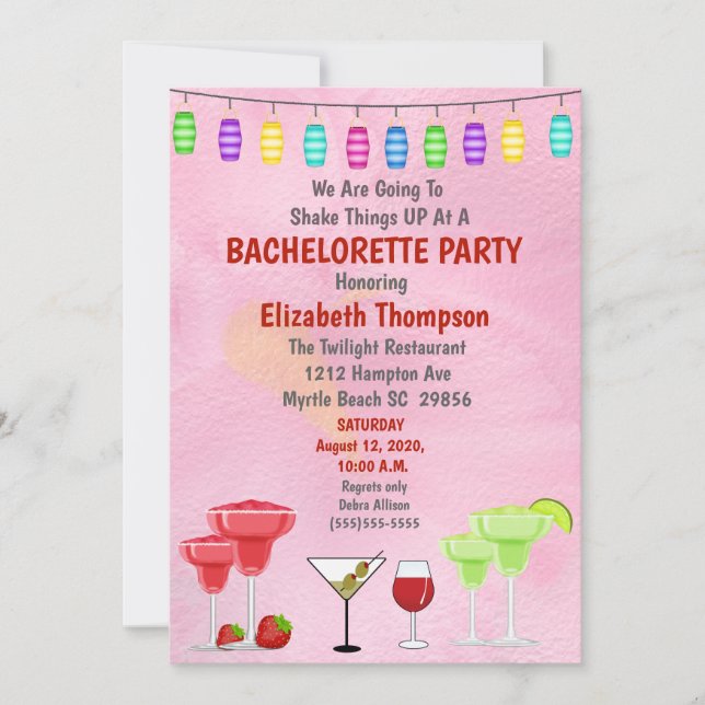 Cocktail Bachelorette Invitation de la fête nuptia (Devant)