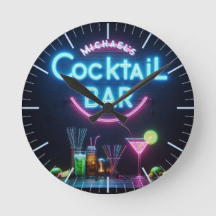 Cocktail Bar Horloge Neon Personnalisé Mancave Den