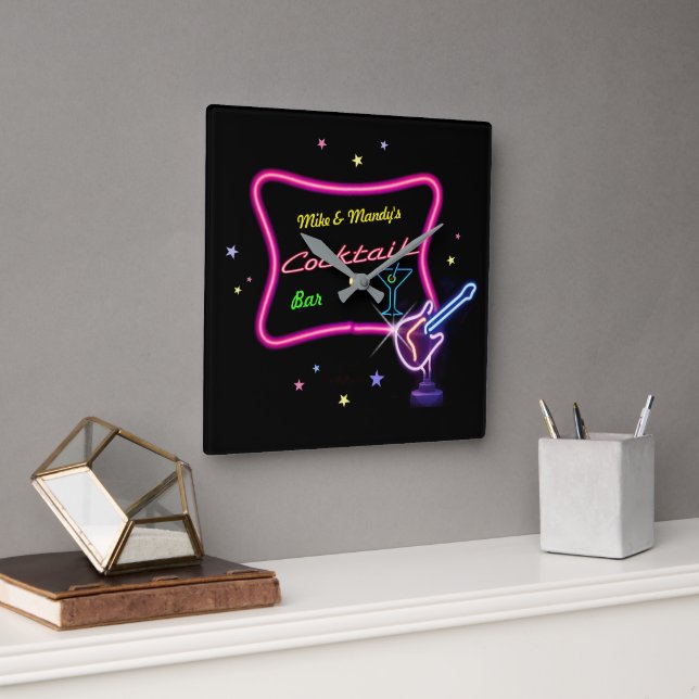 Cocktail-Bar-Uhr Quadratische Wanduhr (Büro)