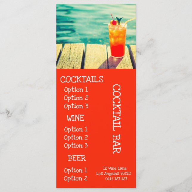 Cocktail-Bargetränkmenü Menükarte (Vorderseite)