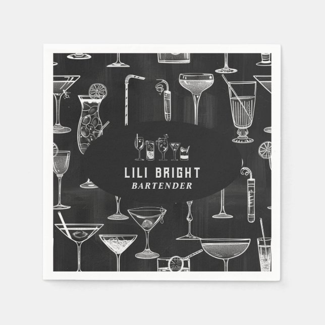 Cocktail Barkeeper Beruflich | Klasse Schwarz Serviette (Vorderseite)