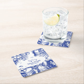 Cocktail Barkeeper Beruflich | Sketch Blue Rechteckiger Pappuntersetzer