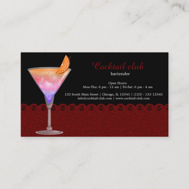 Cocktail-Barkeeper Visitenkarte (Vorderseite)