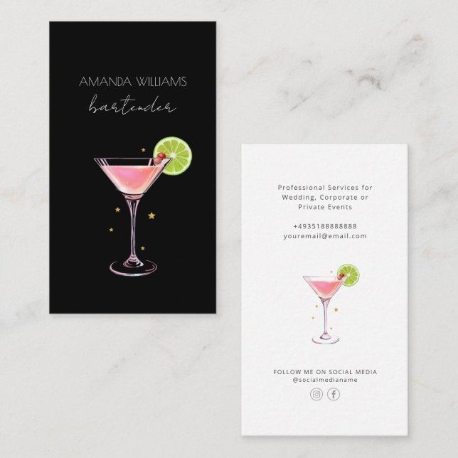 Cocktail Beruflich Barkeeper Visitenkarte (Vorne/Hinten)
