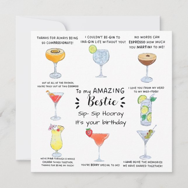 Cocktail Bestie Geburtstagskarte Einladung (Vorderseite)