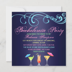 Cocktail bleu Heure Bachelorette Fête Invitation