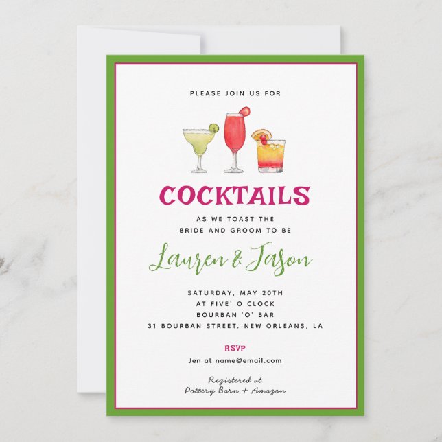 Cocktail Boissons Couples douche invitation (Devant)