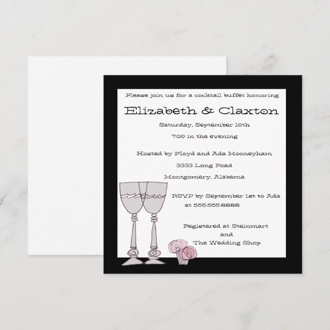 Cocktail Buffet Invitation en noir et blanc (Devant / Derrière)