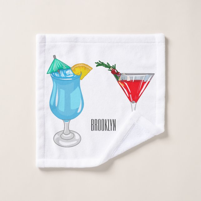 Cocktail-Cartoon Badhandtuch Set (Waschlappen)