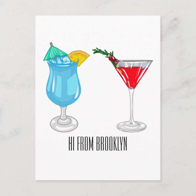 Cocktail-Cartoon Postkarte (Vorderseite)