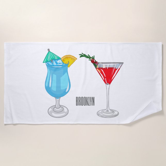 Cocktail-Cartoon Strandtuch (Vorderseite)