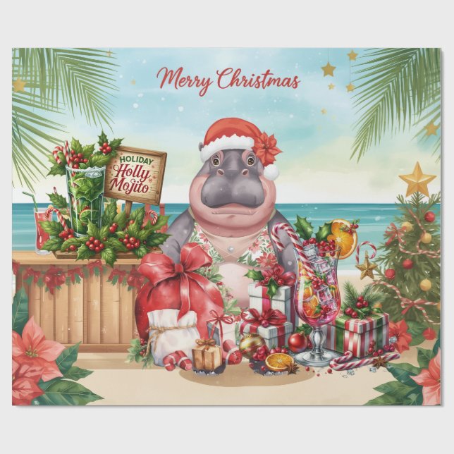 Cocktail Christmas Party for Hippo lovers  Geschenkpapier (Flach)