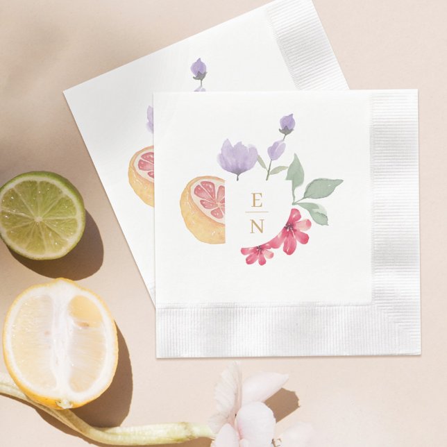 Cocktail Citrus Floral Wedding Monogram Serviette (Von Creator hochgeladen)