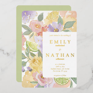 Cocktail & Citrus Frucht Hochzeit Wasserfarbe Flor Folieneinladung