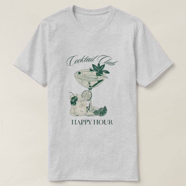 "Cocktail Club Happy Hour"  Retro Drink Lovers Tee (Design vorne)