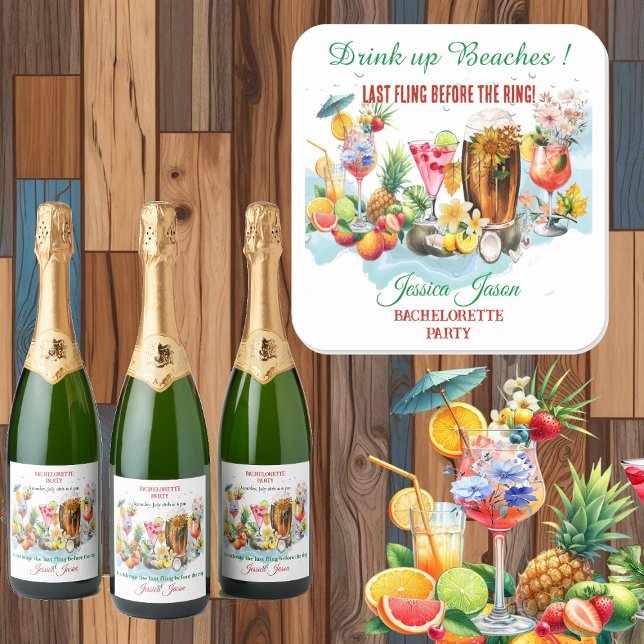 Cocktail Cocktail Cocktail Fruit Junggeselinnen-Ab Quadratischer Aufkleber (Drink Up Beaches Cocktail Fruit Bachelorette Party Square Sticker)