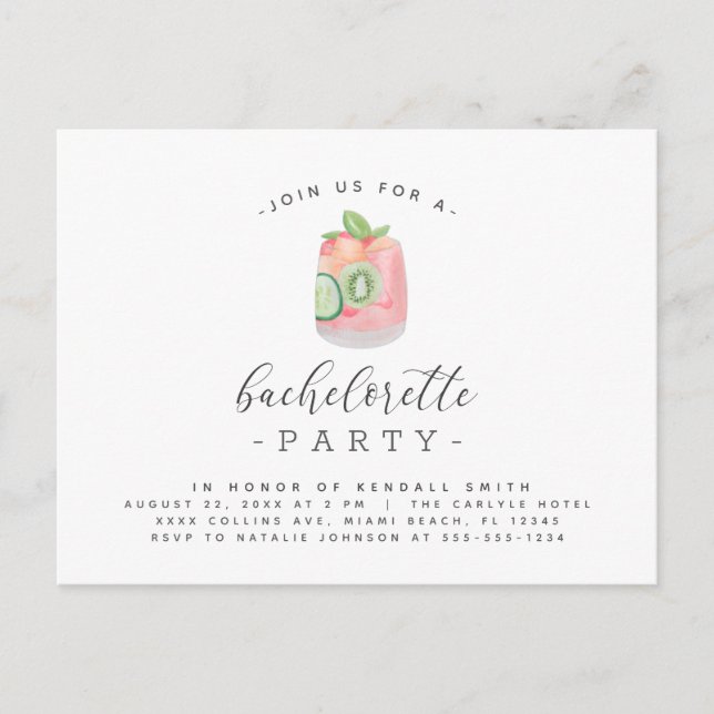 Cocktail Cocktail Minimalistischer Junggeselinnen- Postkarte (Vorderseite)