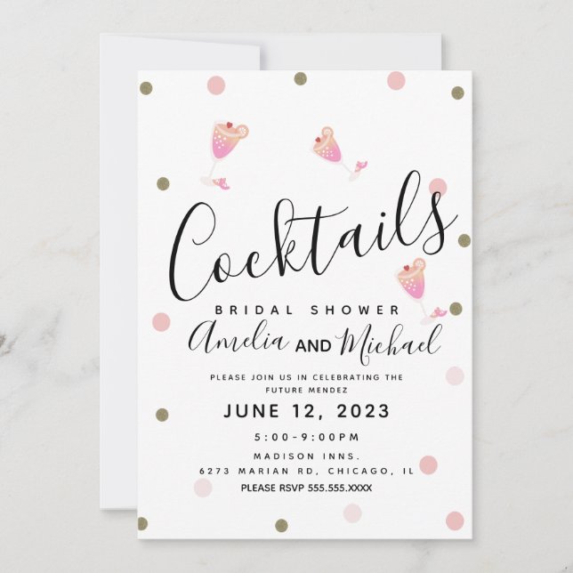 Cocktail Confetti Rosa Bridal Dusche Einladung (Vorderseite)