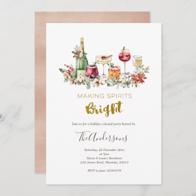 Cocktail de Noël Invitation (Devant / Derrière)
