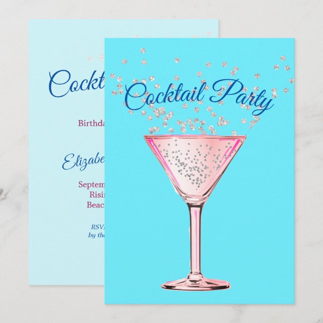 Cocktail Diamonds Modern Adult Birthday Party Einladung (Vorne/Hinten)